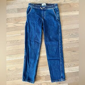 A&F Boys relaxed pull-on taper jeans. Color: DARK WASH. Size: 15/16 LONG